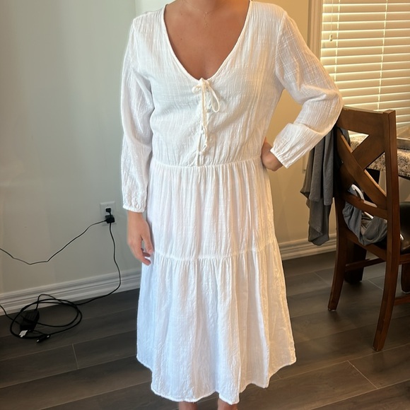Joe Fresh Cotton Blend Tiered Lightweight Long Sleeves Summer Midi Dress - Picture 5 of 14